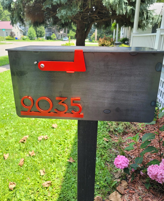 Custom Steel Mailbox with Address Numbers & Red Flag