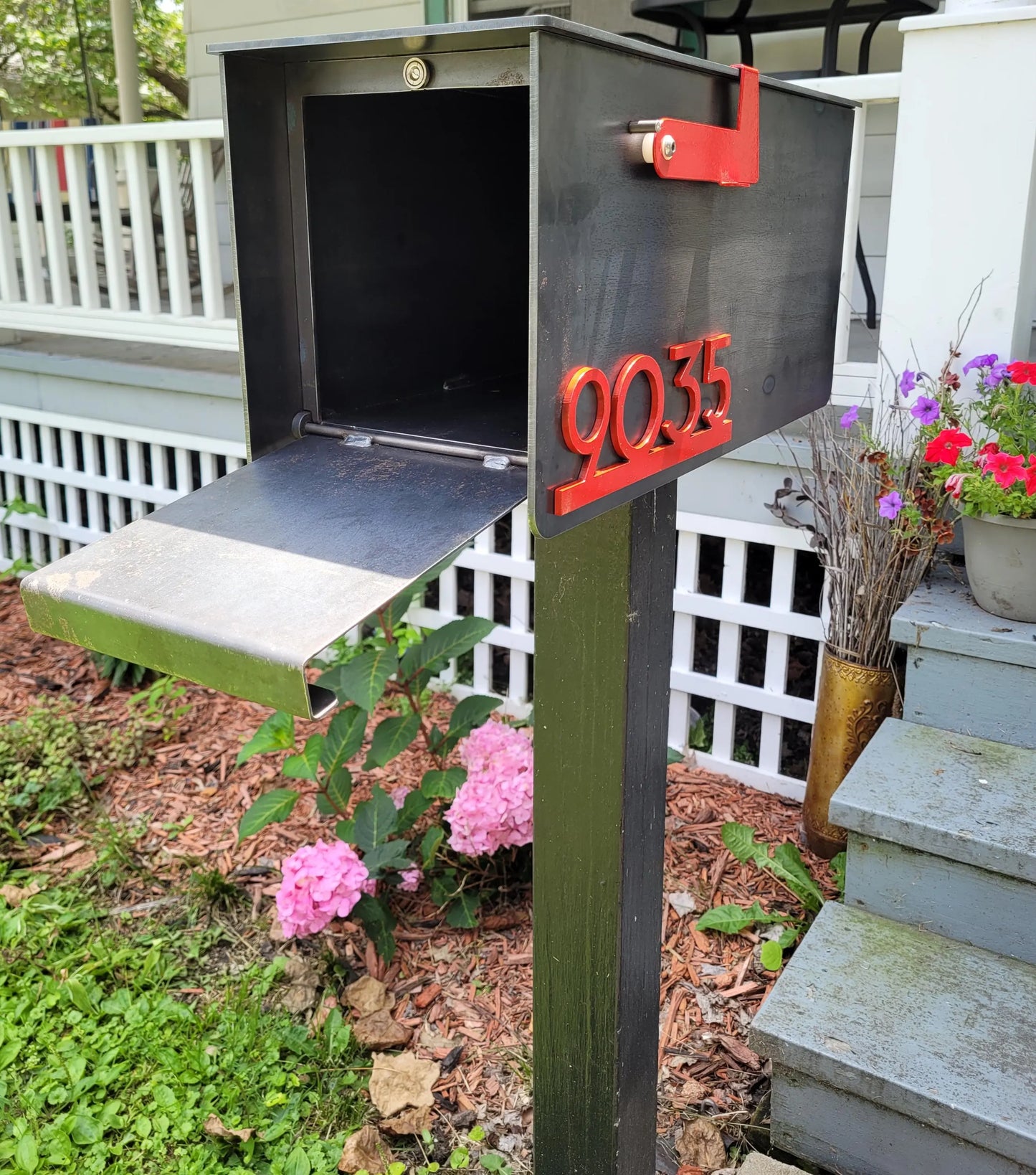 Custom Steel Mailbox with Address Numbers & Red Flag