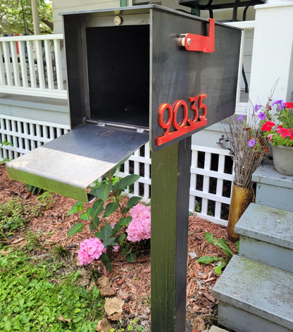 Custom Steel Mailbox with Address Numbers & Red Flag