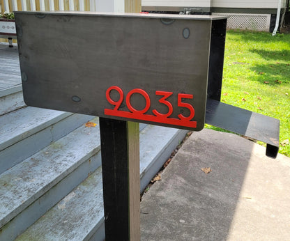 Custom Steel Mailbox with Address Numbers & Red Flag
