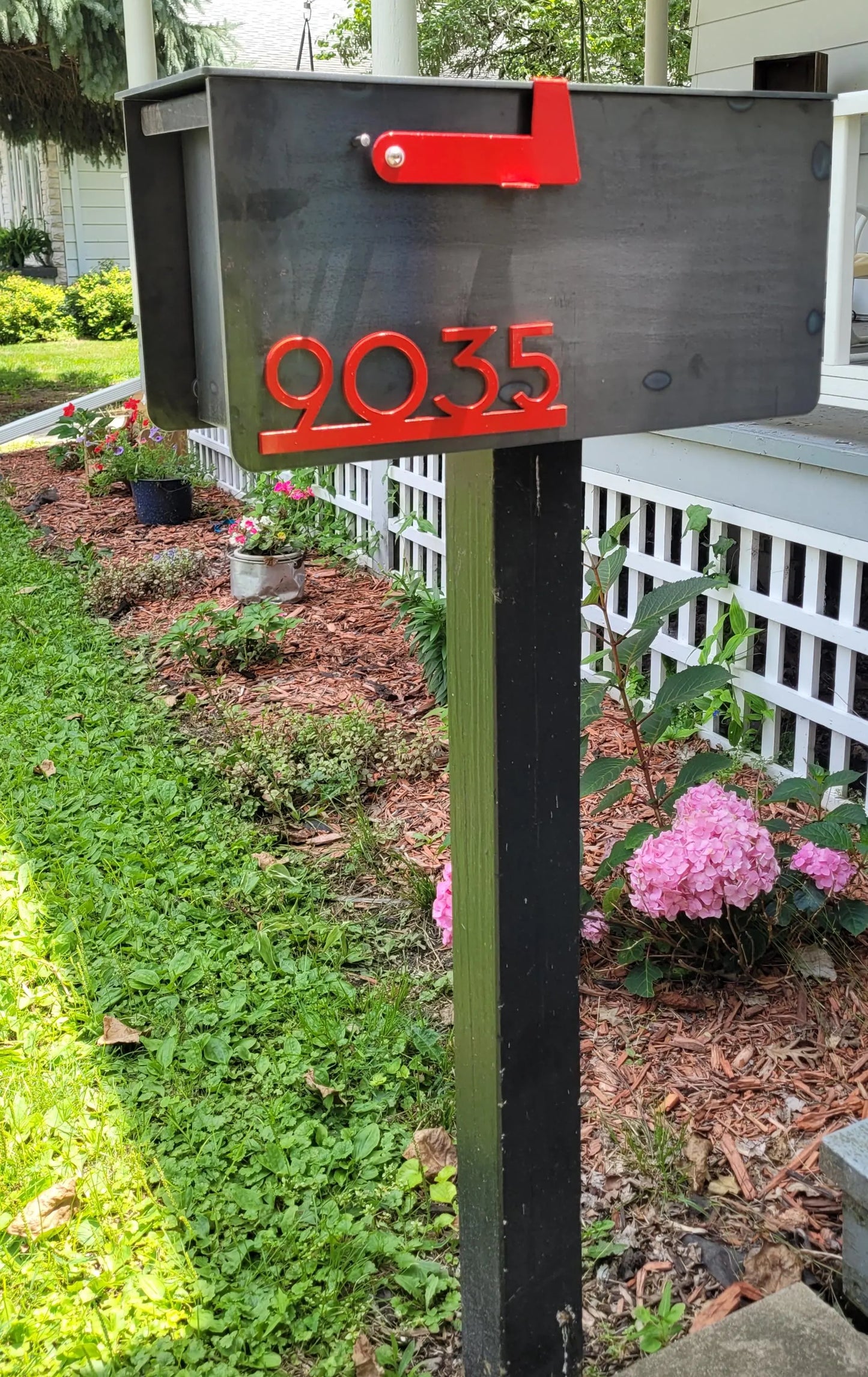 Custom Steel Mailbox with Address Numbers & Red Flag